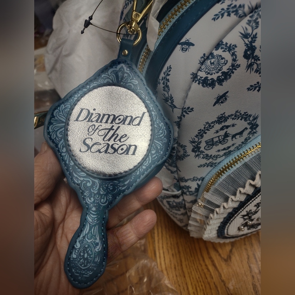Loungefly Bridgerton Blue and White Patterned Backpack - Picture 2 of 4